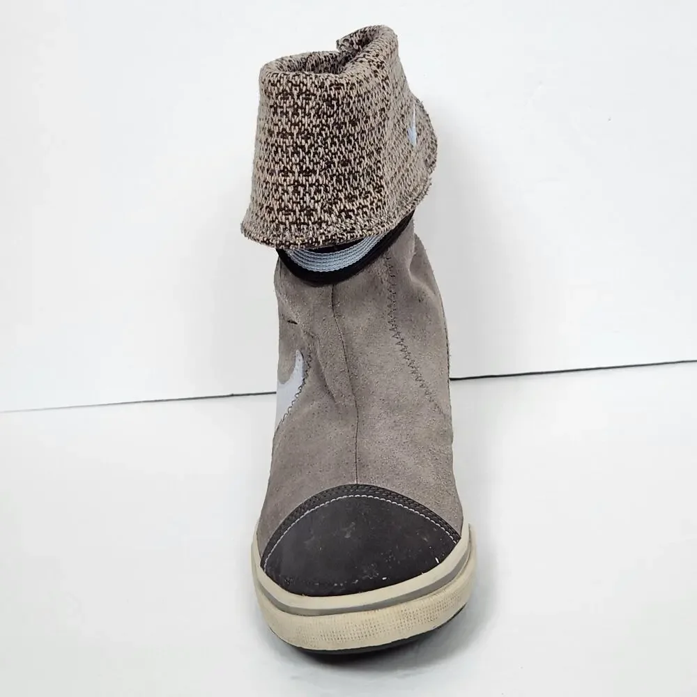 Nike Gray Suede Mid Calf Boots Womens Size 9 US Ankle Knit Cuff 316394-041 Y2K
